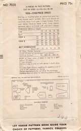 1950's Vogue Pin Tucked Bodice Dress Pattern with Patch Pockets - Bust 32" - No. 7035