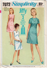 1960's Simplicity Jiffy One Piece Sleeveless Dress - Bust 34" - No. 7072