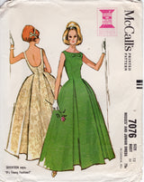 1960's McCall's Princess line Dress Pattern with Pleated Skirt and Deep Scoop Back- Bust 33" - no. 7076