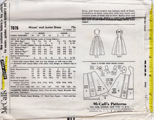 1960's McCall's Princess line Dress Pattern with Pleated Skirt and Deep Scoop Back- Bust 33" - no. 7076