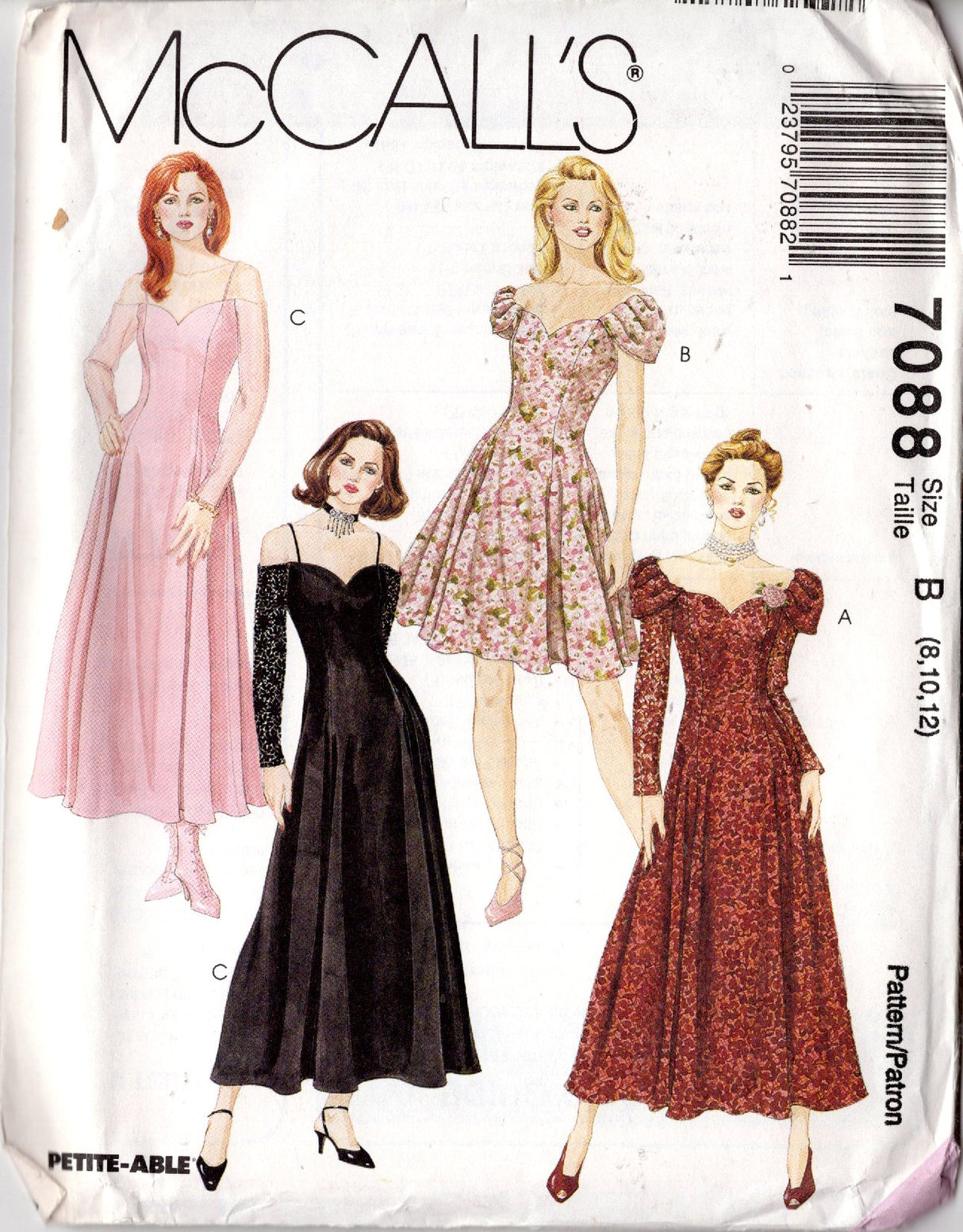 1990's McCall's Misses' Dress In Two Lengths with Tucked Puff Sleeve - Bust 31.5-34" - No. 7088