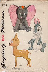 1940's Simplicity Dumbo, Thumper and Bambi Stuffed Animal Pattern - No. 7114