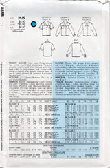 1980's Vogue Loose Button Up Blouse Pattern - Bust 31.5-34" - No. 8888