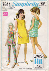 1960’s Simplicity Mini Dress or Tunic Top and Pants Pattern - Bust 38” - No. 7644