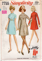 1960’s Simplicity Jiffy A-Line Dress Pattern with Pocket - Bust 38” - No. 7755