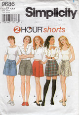 1990's Simplicity Shorts with or without Panels Pattern - Waist 22-24" - No. 9686