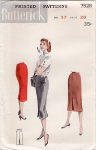 1950's Butterick Straight Skirt with kickpleat front and back - Waist 28" - No. 7528