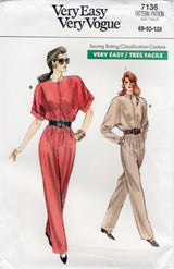 1980's Vogue Jumpsuit Pattern with Dolman Sleeves and Pockets - Bust 31.5-34" - No. 7136