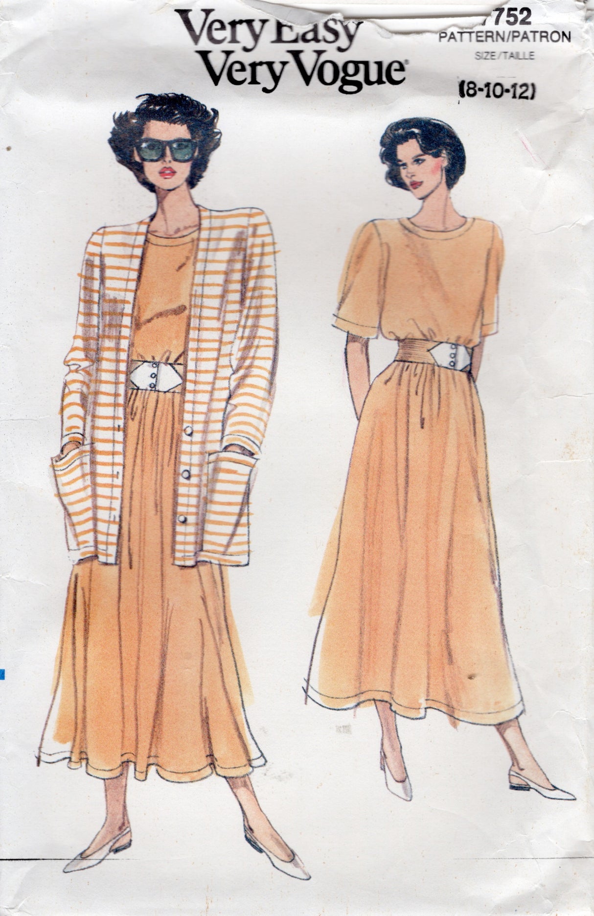 1990's Vogue Loose Fitting Jacket, Top and Skirt Pattern - Bust 31.5-34" - No. 7752