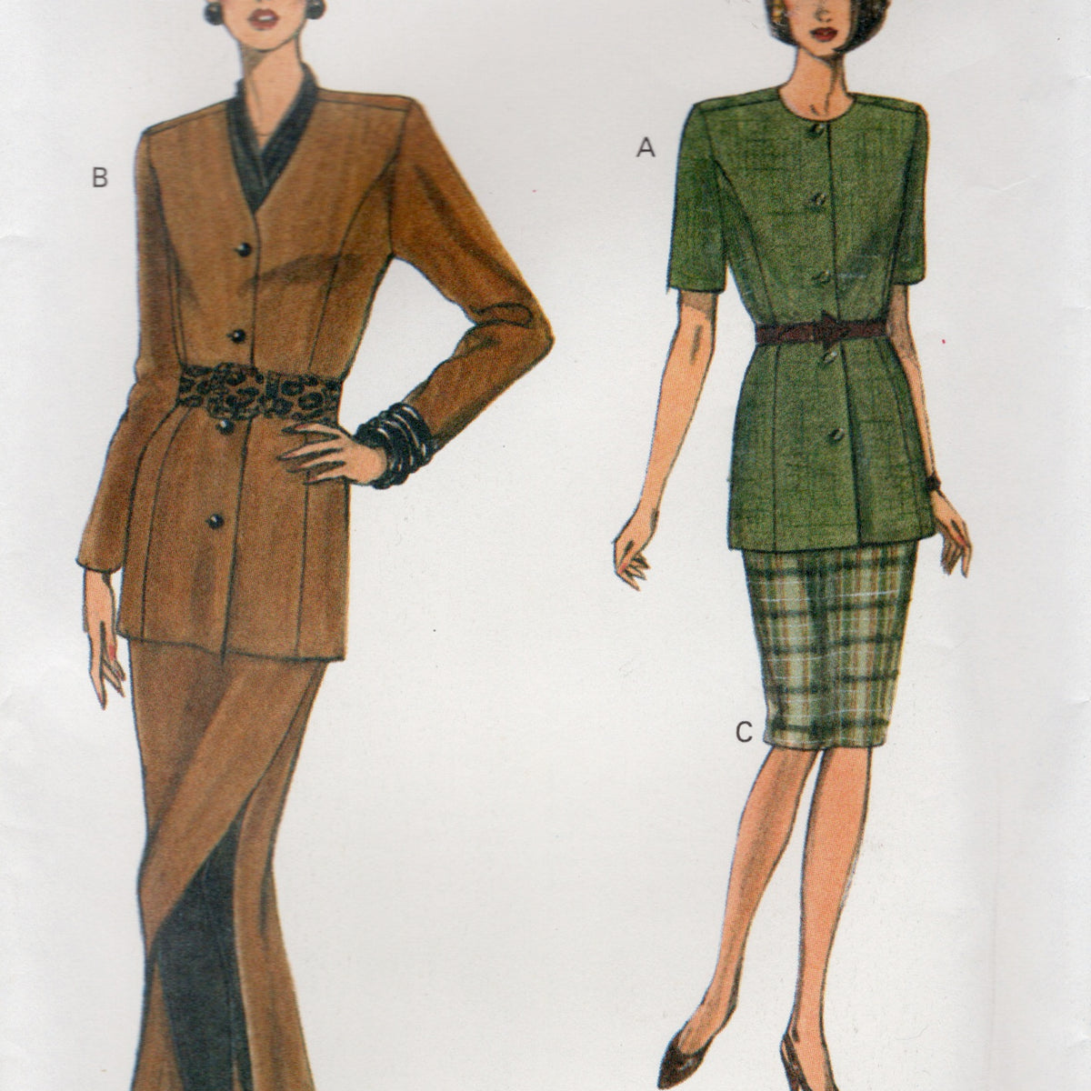 1990's Vogue Princess Line Jacket, and Pencil Skirt in Two Lengths Pat ...