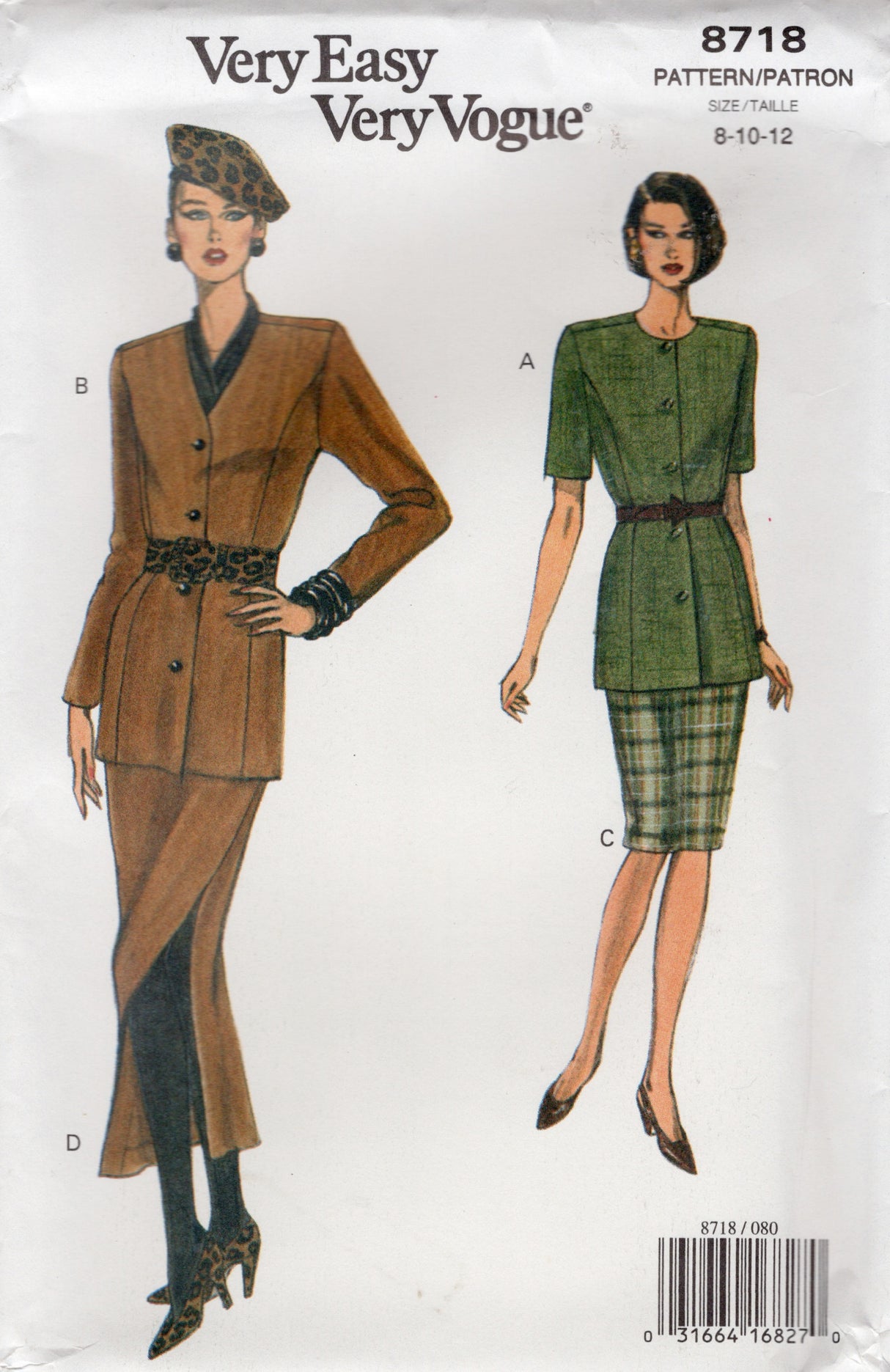 1990's Vogue Princess Line Jacket, and Pencil Skirt in Two Lengths Pattern - Bust 31.5-34" - No. 8718