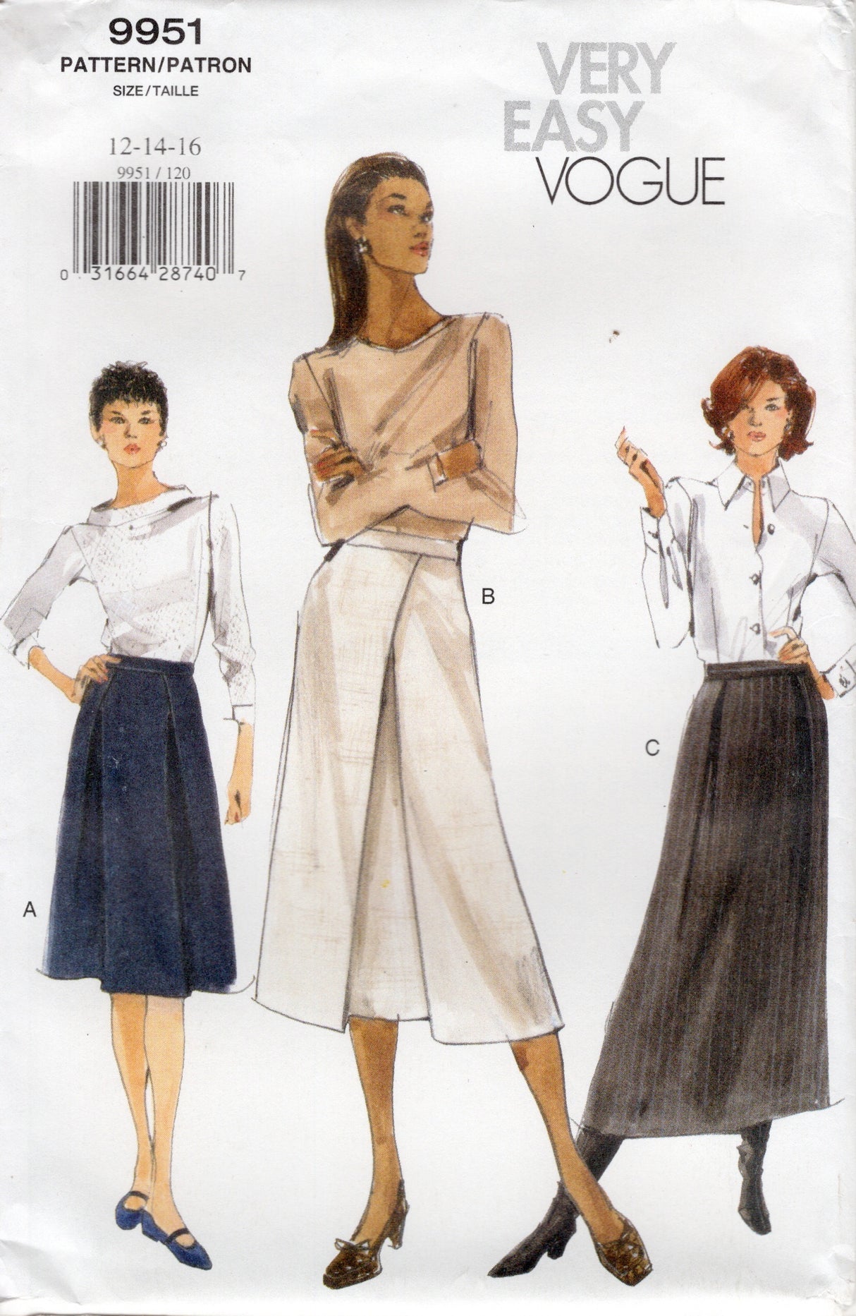 1990's Very Easy Vogue A-Line Skirt Pattern - Waist 26.5-30" - No. 9951