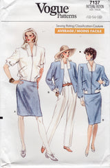 1980's Vogue Zip Front Jacket, Slim Skirt and Pants Pattern - Bust 34-38" - No. 7137