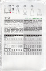 1990's Very Easy Vogue A-Line Skirt Pattern - Waist 26.5-30" - No. 9951