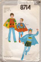 1970's Simplicity Child's Batman, Robin and Superman Costume- Chest 28-30" - No. 8714