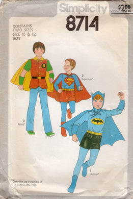 1970's Simplicity Child's Batman, Robin and Superman Costume- Chest 28-30