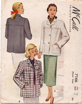 1940's McCall Straight Line Coat with Large Yokes and Patch Pockets - Bust 32" - No. 7166