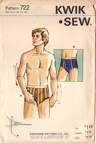 1970's Kwik Sew Briefs Underwear Pattern - Waist 26-28
