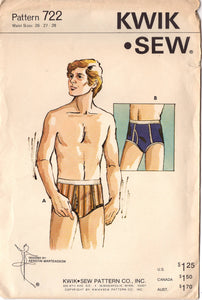 1970's Kwik Sew Briefs Underwear Pattern - Waist 26-28" - No. 722