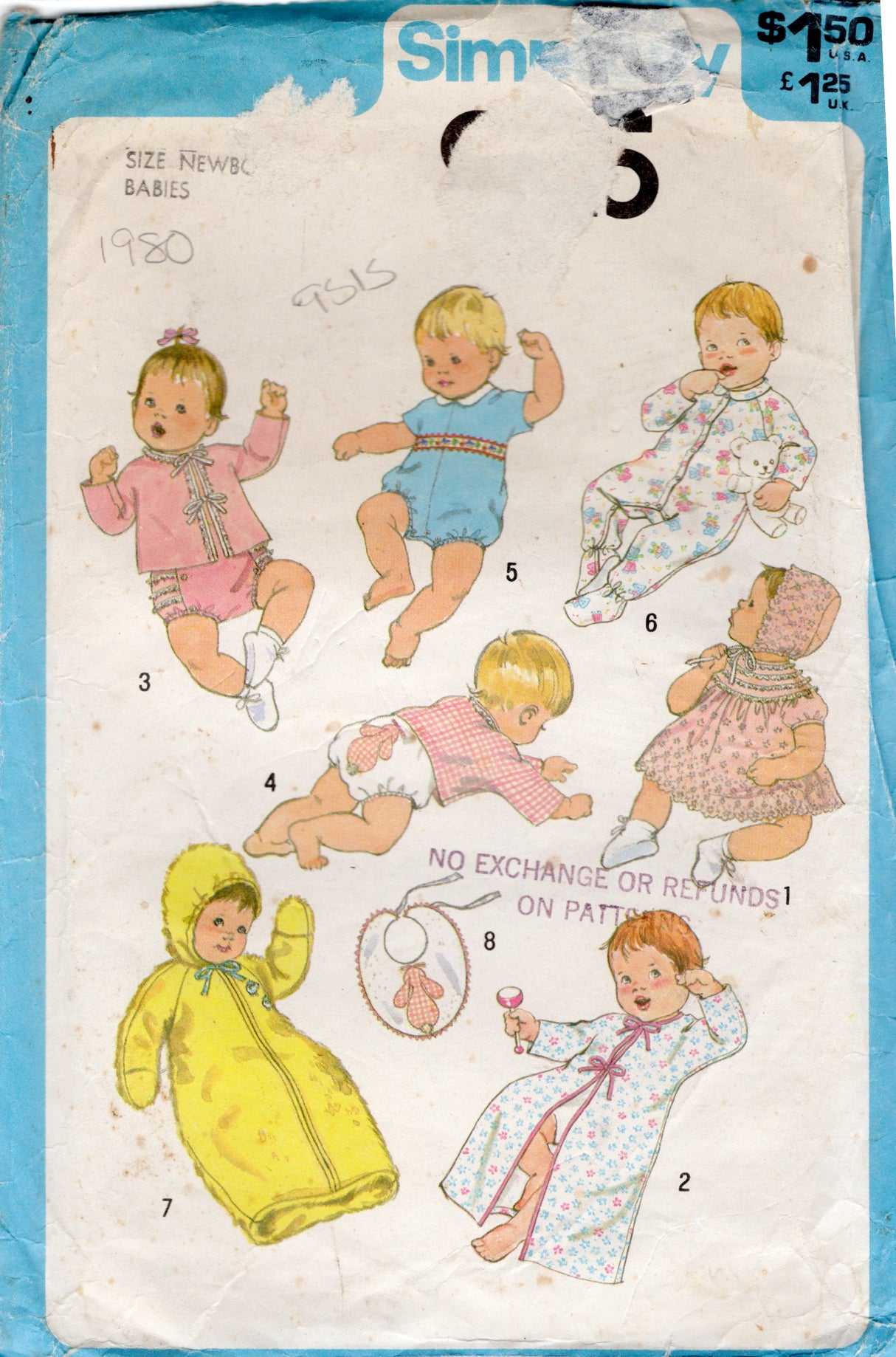 1980’s Simplicity Baby's Layette with Dress, Bonnet, Kimono, Sacque and Panties - NB -6m - No. 9515