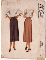 1940's McCall Straight Skirt Pattern - Waist 26" - no. 7243