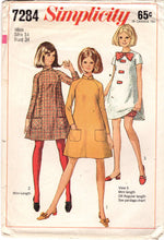 1960's Simplicity Tent Dress with Mandarin collar and Bloomers Pattern - Bust 34" - No. 7284