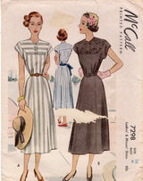 1940's McCall Yoked Dress Pattern with 6 Gore Skirt - Bust 36" - No. 7298