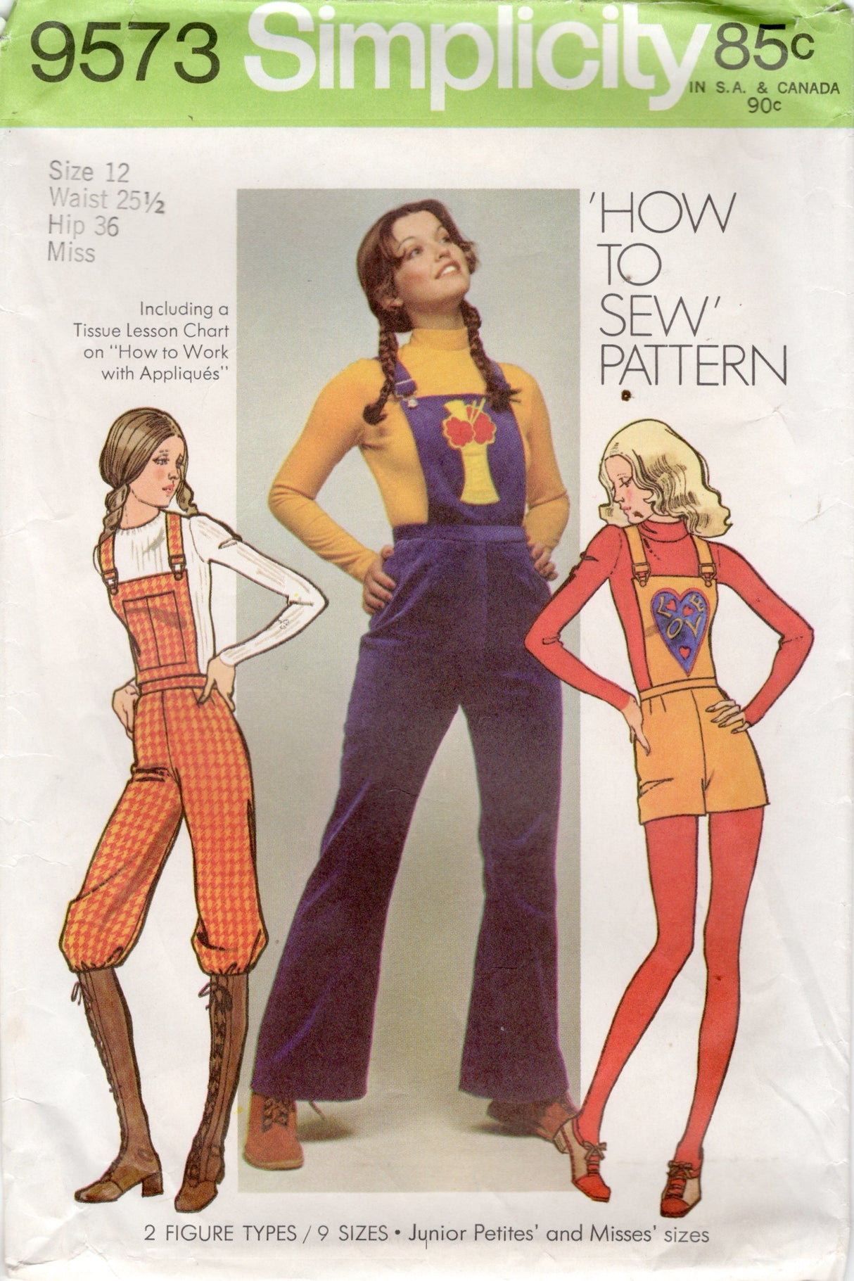 1970's Simplicity Overalls and Overall Knickers Pattern - Waist 25.5" - No. 9573