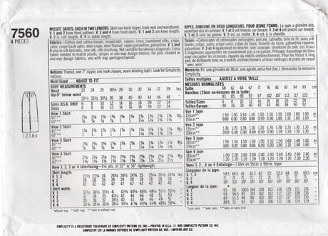 1990's Simplicity Pencil Skirt Pattern - Waist 32-39" - No. 7530