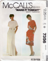 1980's McCall's Boat Neck Midi or Maxi Dress Pattern with Pockets - Bust 44-46" - No. 7356