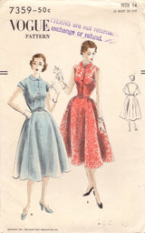 1950’s Vogue Shirtwaist Dress Pattern with Double Cap Sleeves - Bust 32” - No. 7359