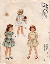 1940's McCall Child's One Piece Dress with Large Yoke and Bow Tie Back Pattern - Sz 4 - Chest 23" - No. 7366