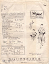 1950's Vogue Couturier Design One-Piece Dress with Detailed Front  and Bolero Pattern - Bust 30" - No. 737