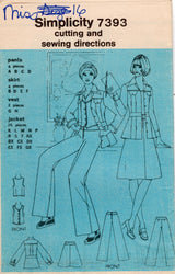 1970's Simplicity Unlined Jacket, Vest, A-line Skirt and Pants pattern - Bust 38" - No. 7393