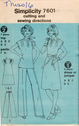1970's Simplicity Princess Line Pullover Dress, Top and Pants pattern - Bust 38" - No. 7601