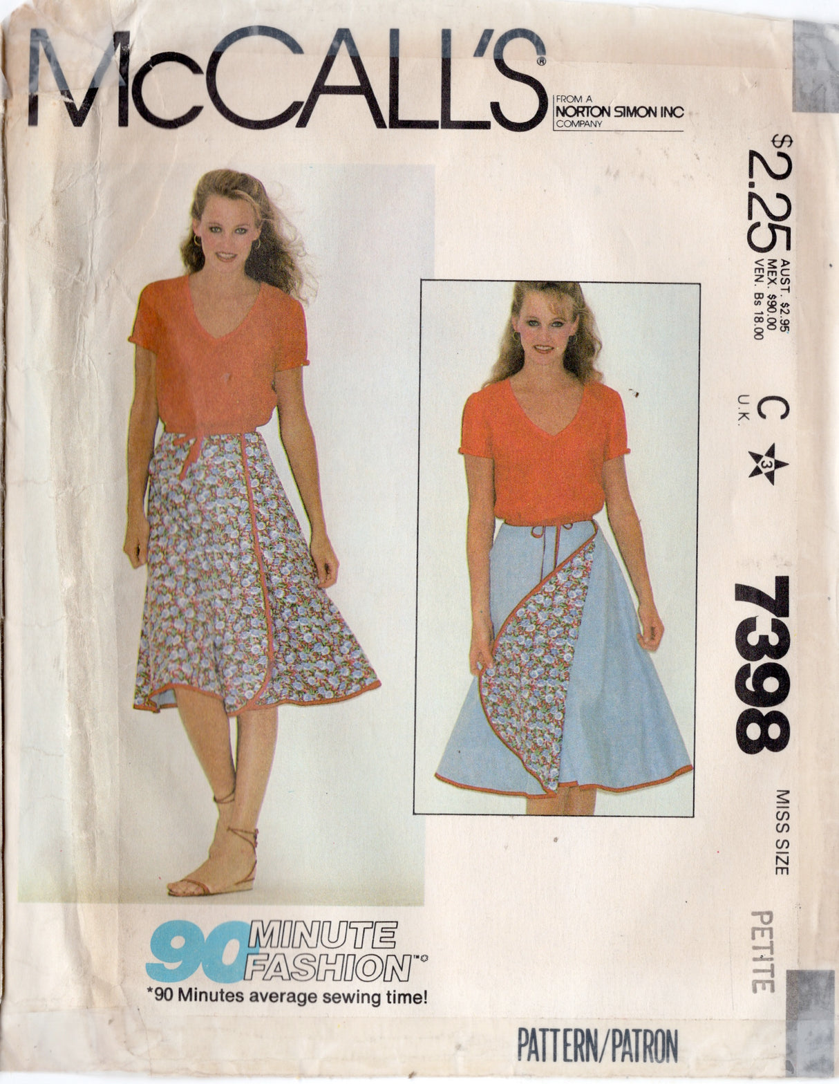 1980's McCall's Reversible Wrap Skirt Pattern - Waist 23-24" - No. 7398