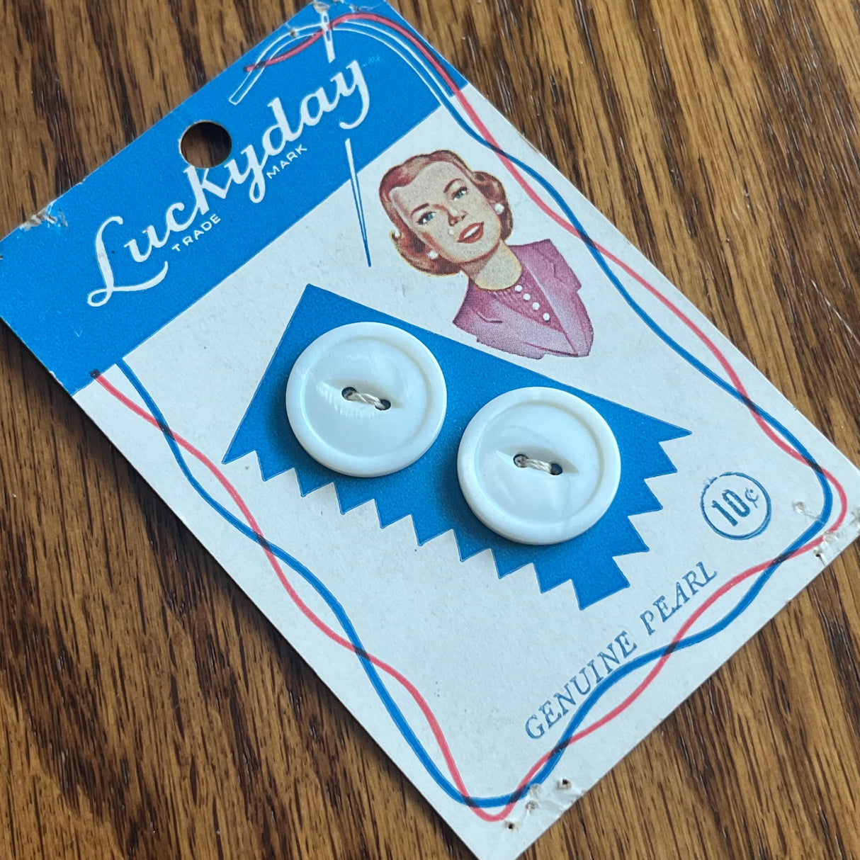 1950’s Lucky Day Pearl Buttons - Opaque - Set of 2 - 3/4" -  on card