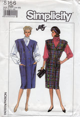 1980's Simplicity Double Breasted Jumper Dress pattern with pockets - Bust 36-42" - No. 8166