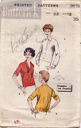 1950's Butterick Bloused Back Blouses Pattern - Bust 32" - No. 8678