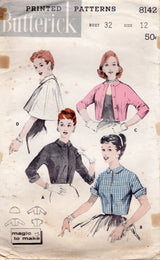 1950's Butterick Capelet or Shortie Jacket Pattern - Bust 32" - No. 8142