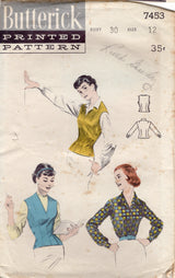 1950's Butterick Jerkin and Button Up Blouse Pattern - Bust 30" - No. 7453