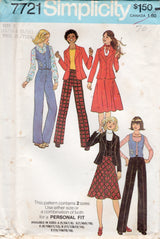 1970's McCall's Unlined Jacket, Vest, Bias Skirt and Pants pattern - Bust 33.5-35" - No. 7721