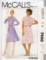 1980's McCall's Pullover Dress Pattern with Slit Neckline, Tucked Shoulders and Flutter or Long Sleeves - Bust 45" - No. 7466