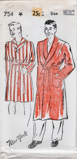 1940's New York Men's Lounging Robe Pattern - Chest 34-44" - No. 754