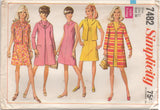 1960's Simplicity Sleeveless Dress, Boxy Jacket and A line Coat - Bust 34" - No. 7482