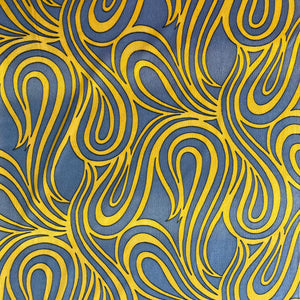1970’s Grey and Yellow Squiggles Fabric - BTY