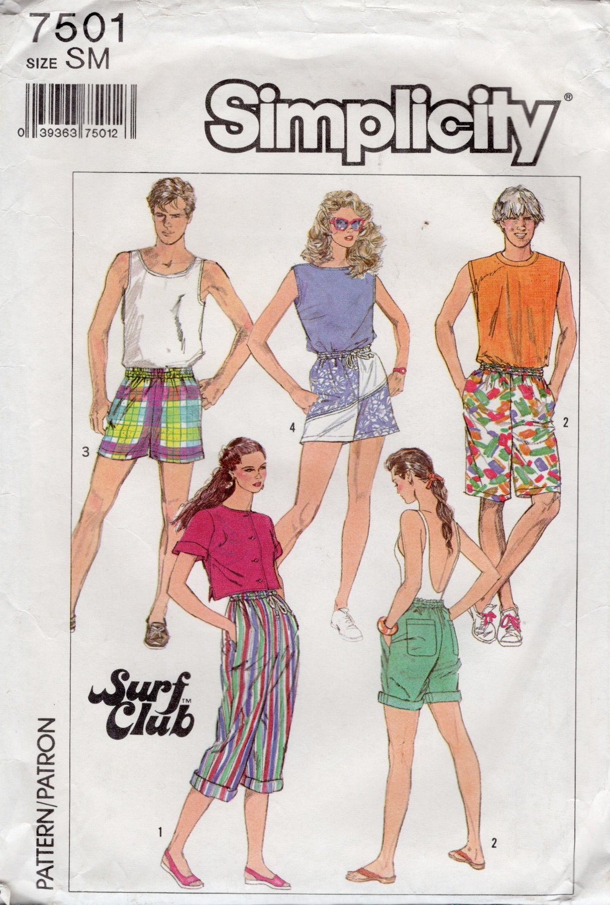 1980's Simplicity SURF CLUB Surfer Shorts in 3 Lengths Pattern – Waist 25-26.5" - No. 7501