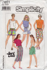 1980's Simplicity SURF CLUB Surfer Shorts in 3 Lengths Pattern – Waist 25-26.5" - No. 7501