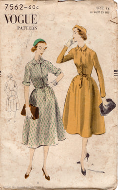 1950’s Vogue Shirtwaist Dress Pattern with Tab accent front - Bust 30” - No. 7562