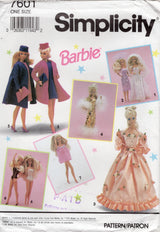 1990's Simplicity Barbie doll Clothing Pattern, Wedding Dress, Swimsuit, Coat, Hat, and PJs - No. 9601